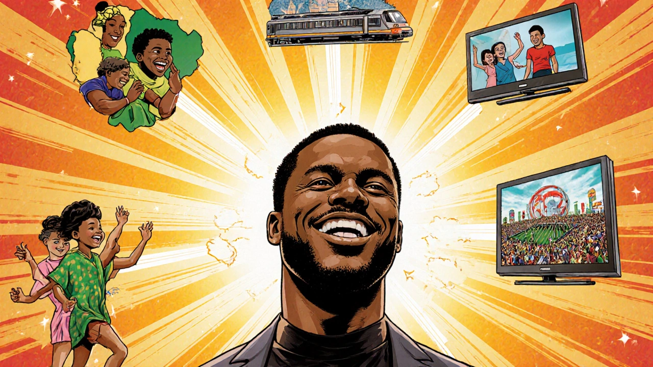 Kevin Hart as a global center with laughter radiating to people across six continents.