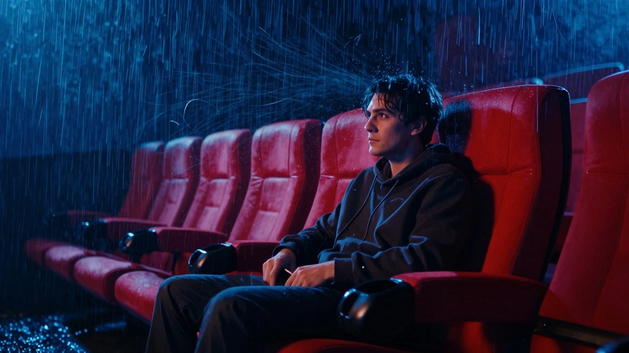 Moving cinema seat with rain and wind effects during action scene