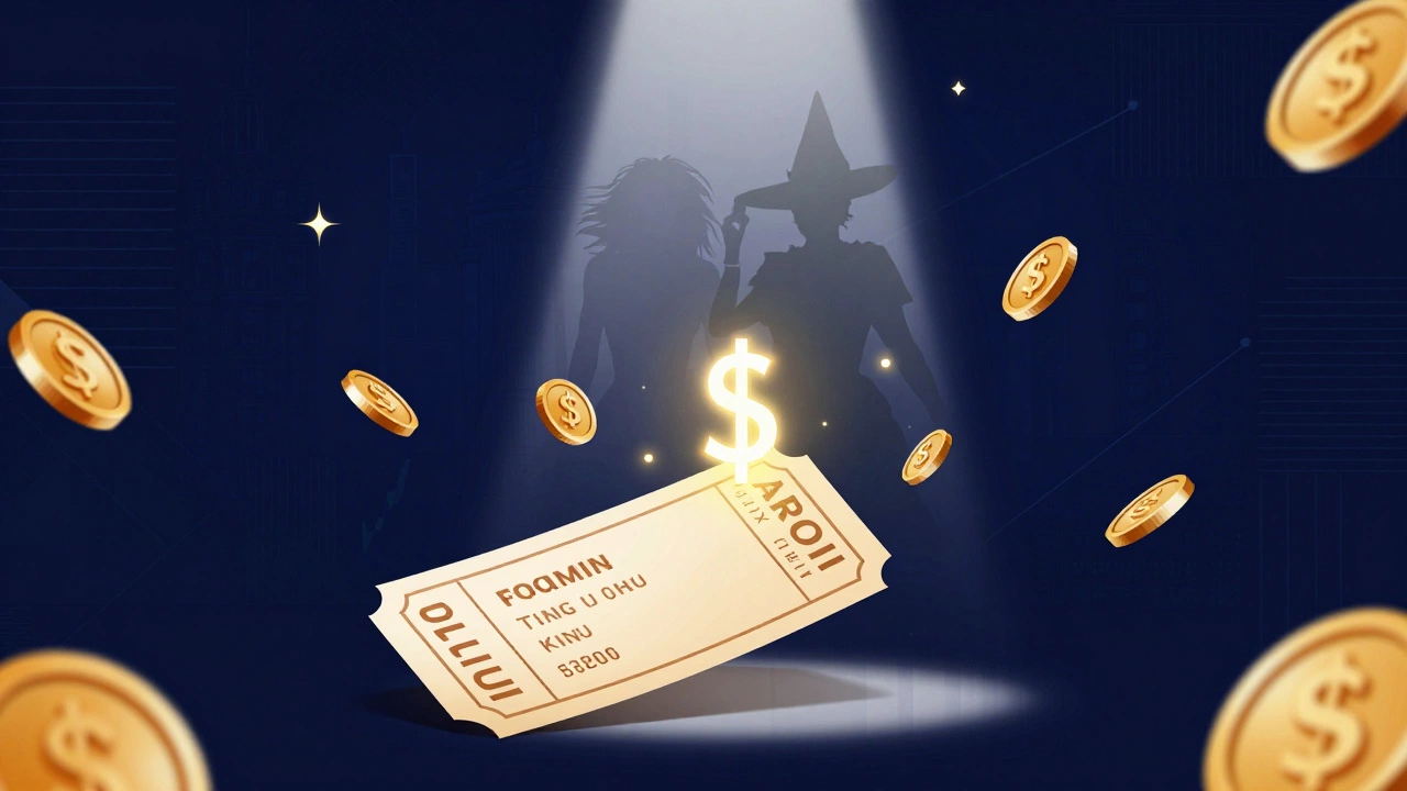 Golden tickets turning into coins with musical silhouettes