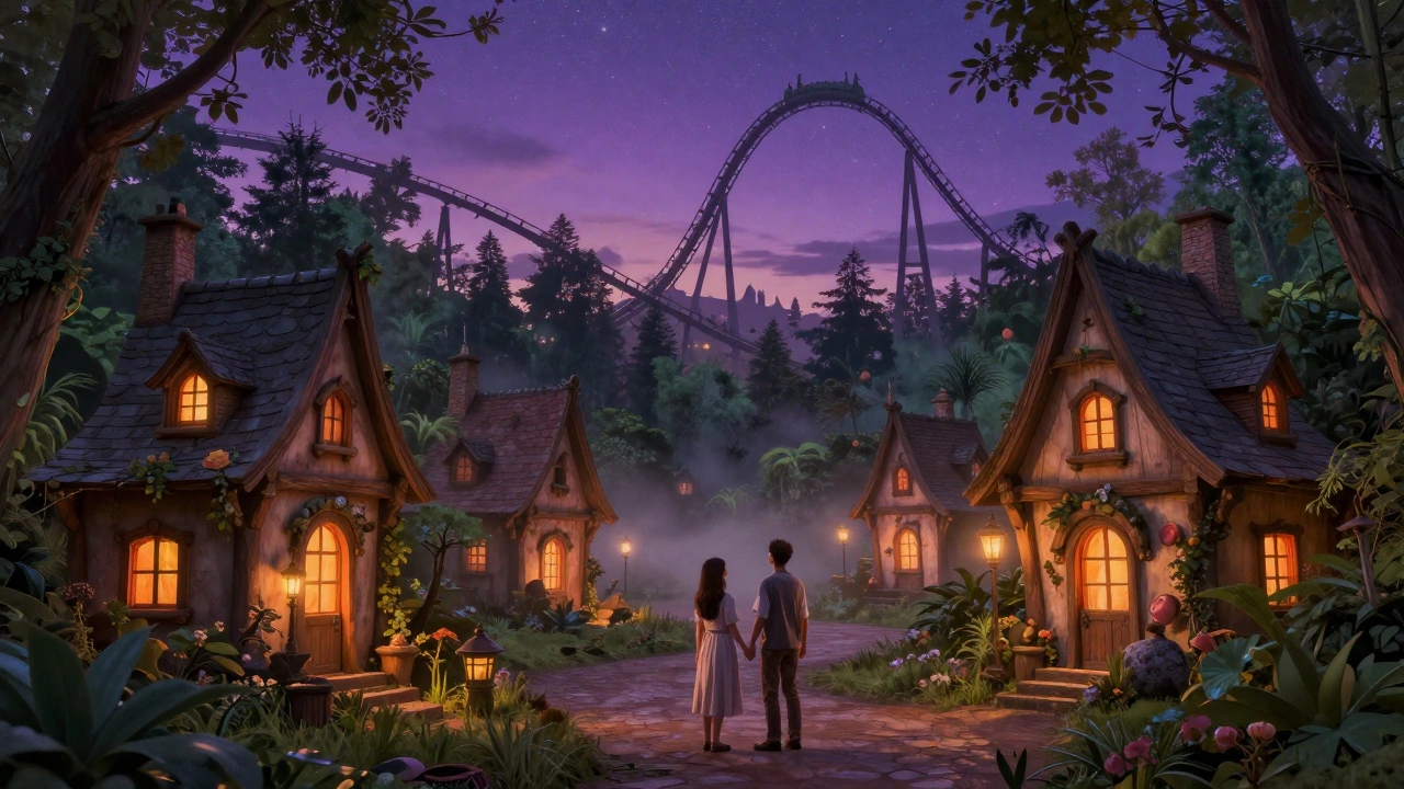 Magical evening scene at Efteling theme park in Netherlands