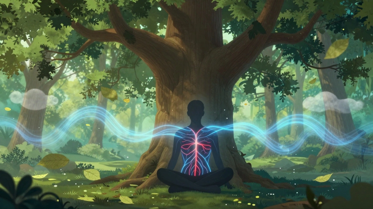 Silhouette under tree showing calming brain activity