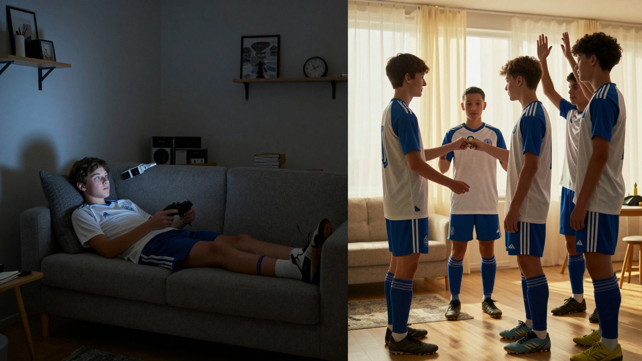 Contrast between solitary gaming and structured team sports with coaching