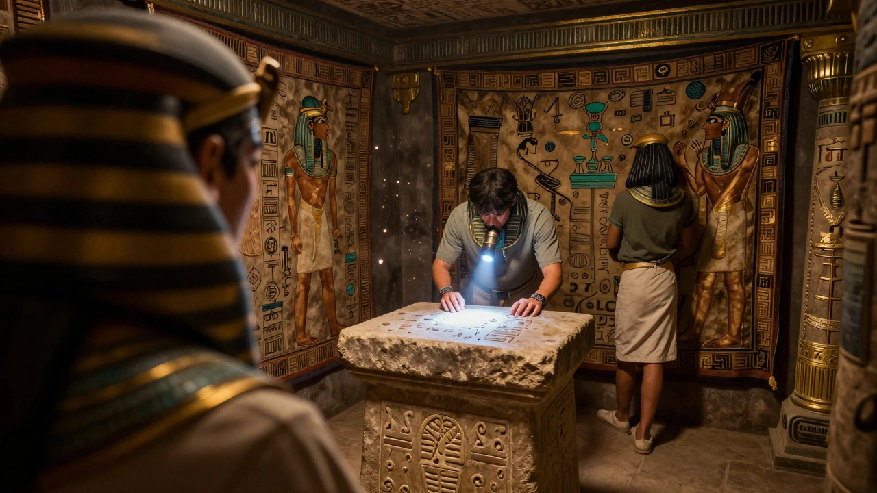 Team using UV light to find hidden clues in themed escape room