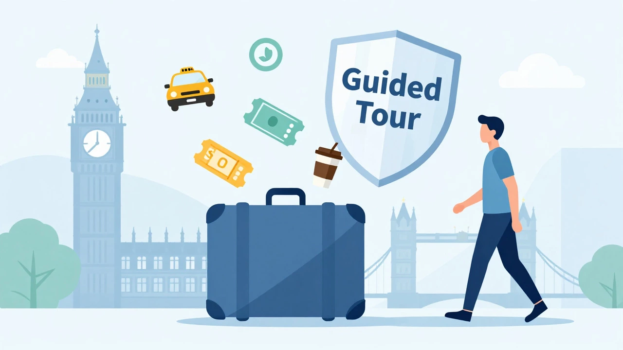 Vector art showing hidden travel costs vs guided tour savings