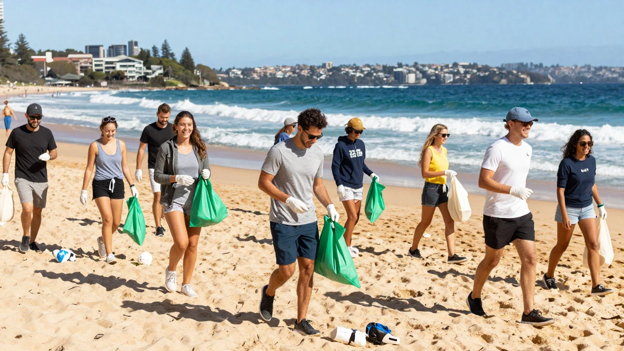 Community group cleaning a sunny Sydney beach