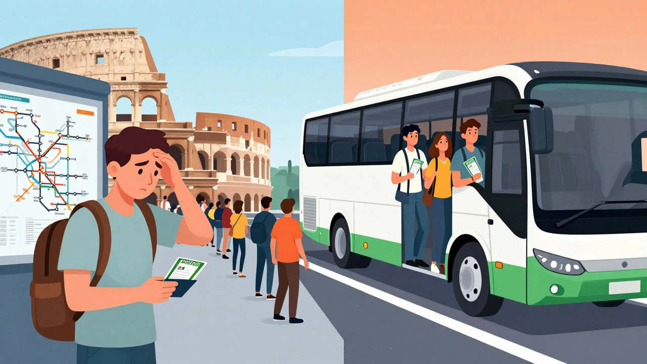 Comparison of stressful solo travel vs easy guided tour