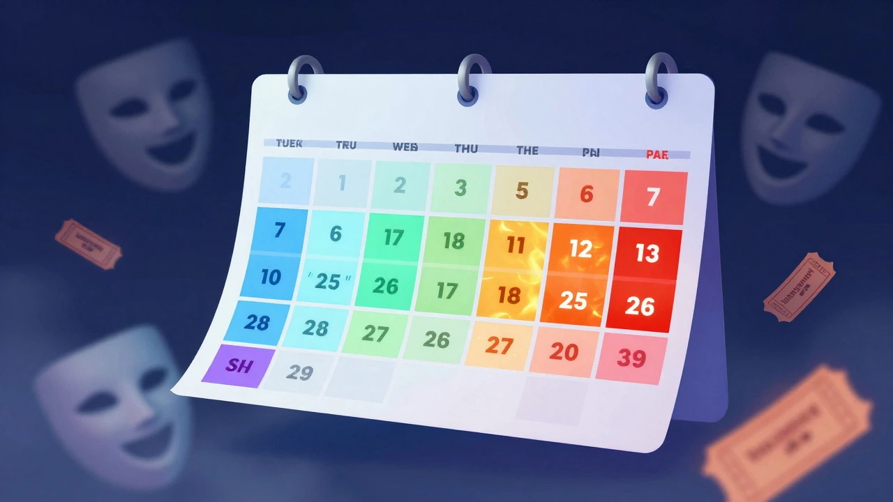 Conceptual calendar illustration showing color-coded days for ticket prices
