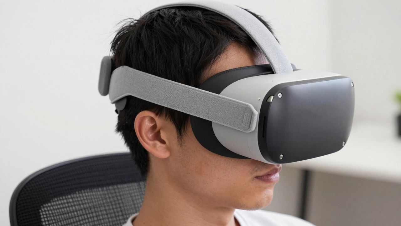 Side view of a VR headset showing proper strap fit and ergonomic balance on a user
