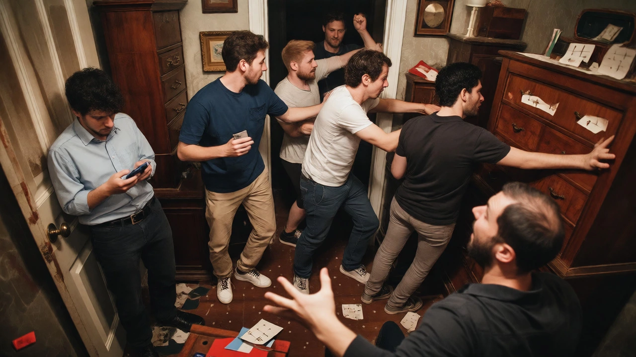 Crowded group struggling with space in an escape room