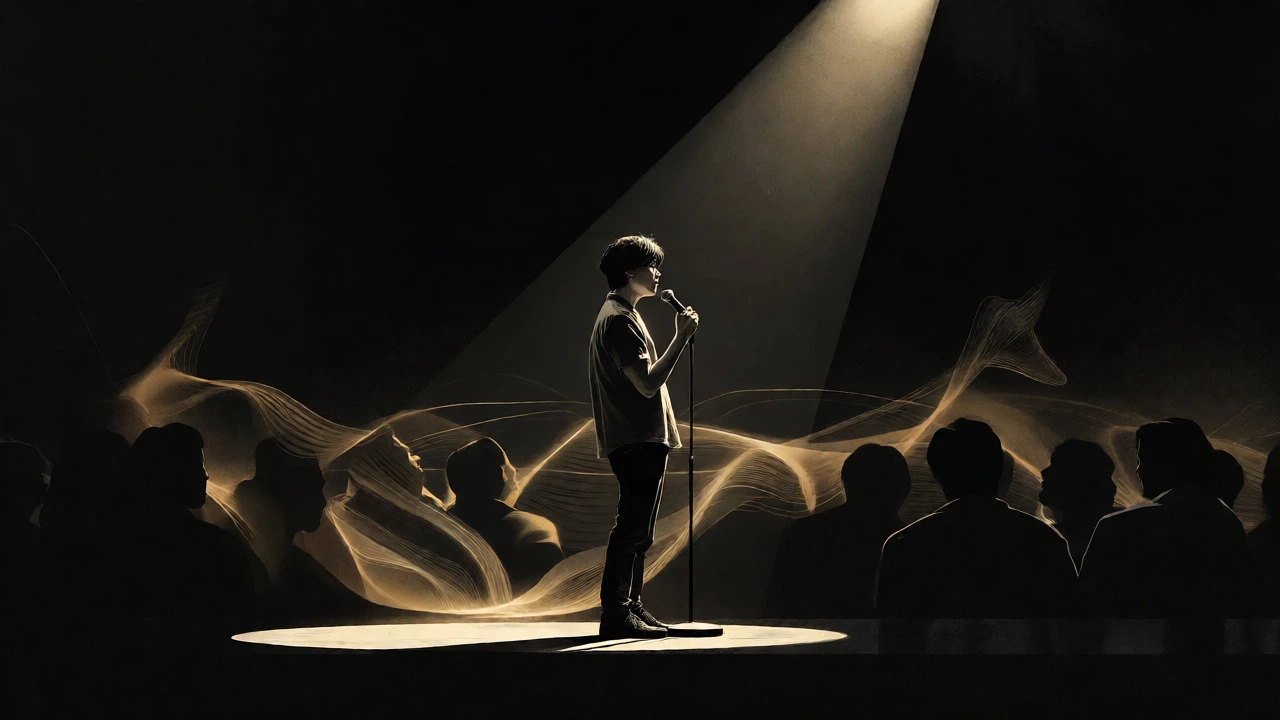 Stand-up comedian performing under a spotlight